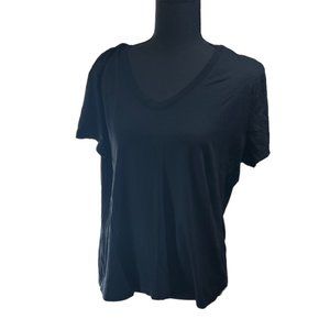 Womens Pullover Short Sleeve V Neck Solid Black XL